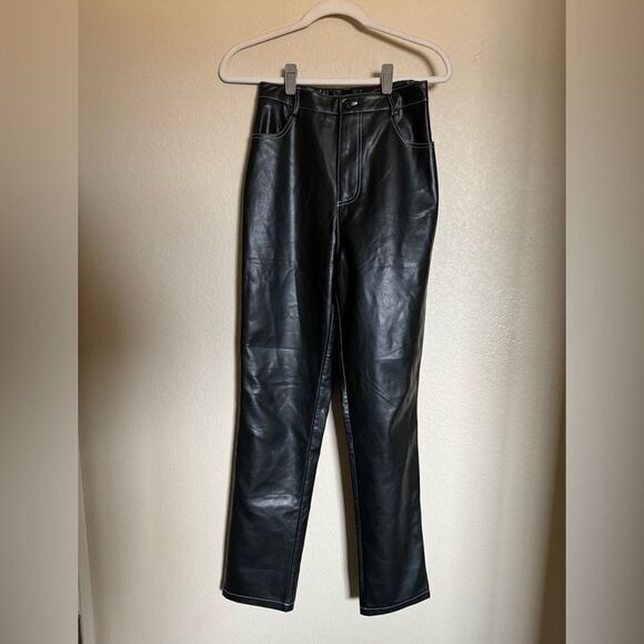 WHITE FOX BOUTIQUE Faux Leather Contrast Stitch Pants Sz Small Straight Leg - Picture 1 of 7